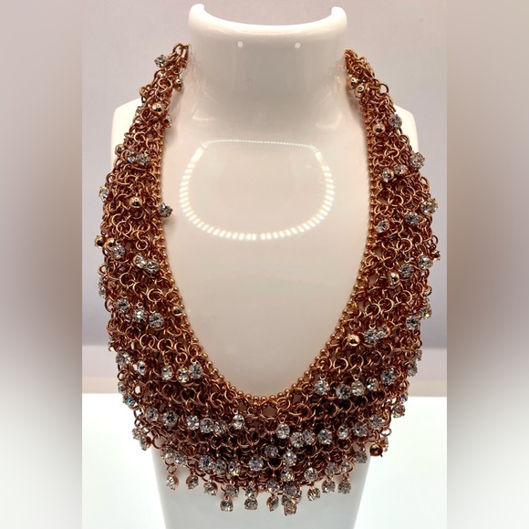 Outstanding Signed Graziano Gold Tone Cubic Zirconia Crystal Bib Necklace - Picture 3 of 12